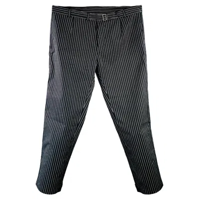 Pre-owned Haider Ackermann Size Xl Black White Stripe Cotton Blend Belted Casual Pants