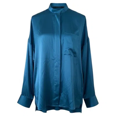 Pre-owned Haider Ackermann Teal Silk Charmeuse Oversized Shirt Fr 34 Nehri Collar Buttons In Green