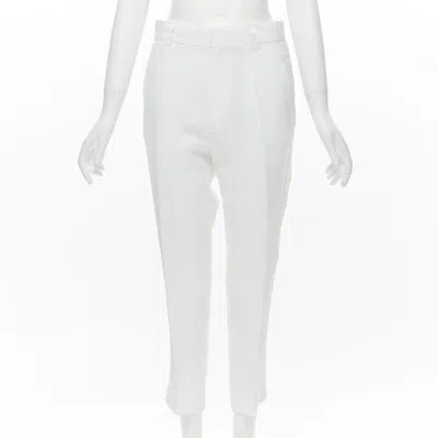 Pre-owned Haider Ackermann White Grosgrain Linen Drop Crotch Cropped Trousers Fr38 S