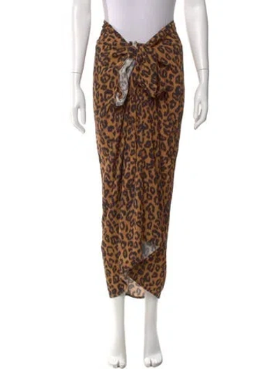 Pre-owned Haight Animal Print Long Skirt In Brown