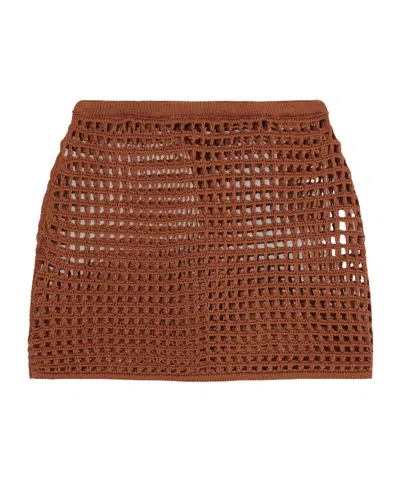 Haight Sheila Open-knit Cotton-blend Mini Skirt In Brown