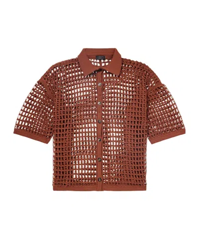 Haight Sheila Open-knit Cotton-blend Shirt In Brown