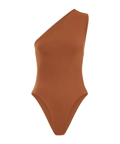 Haight Luisa One-shoulder Asymmetric Swimsuit In Brown