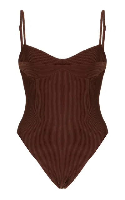 Haight Monica Ribbed One-piece Swimsuit In Brown