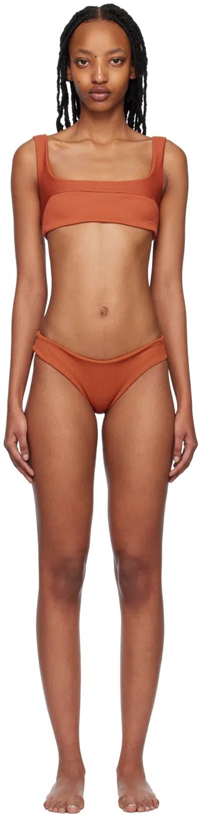 Haight Orange Ribbed Bikini Bottoms In Basalt