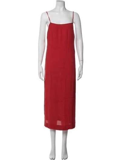Pre-owned Haight Square Neckline Midi Length Dress In Red