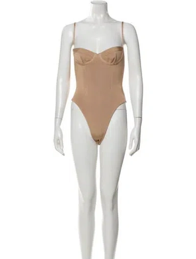 Pre-owned Haight Square Neckline Sleeveless Bodysuit In Neutrals