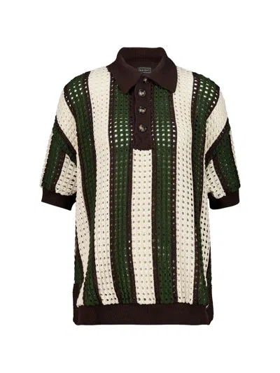 Haight Striped Open-knit Polo Shirt In Green