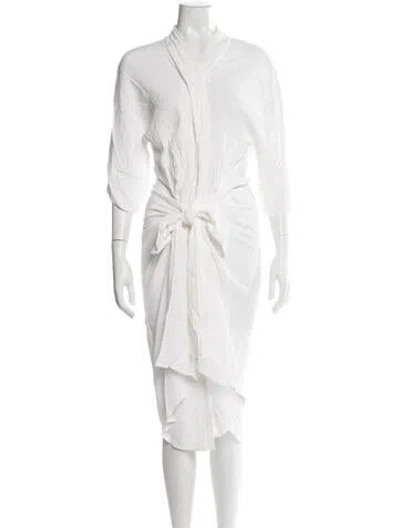 Pre-owned Haight V-neck Midi Length Dress In White