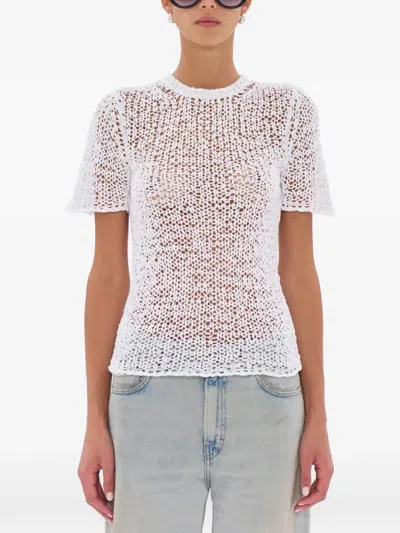 Haikure Abby Ss Crochet-knit Short-sleeved T-shirt In White