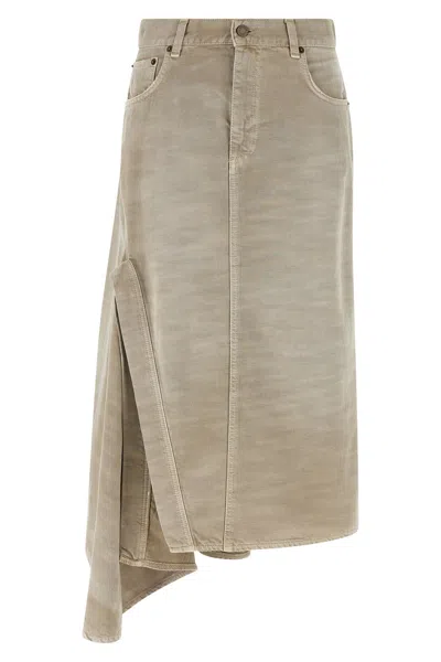 Haikure Ann Bull 44 Skirt Asymmetric Hem Pockets Belt In Gray