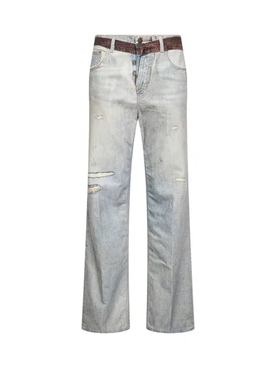 Haikure Beige Denim Bonnie Boyfriend Jeans With Trompe-l'œil Print In Blue