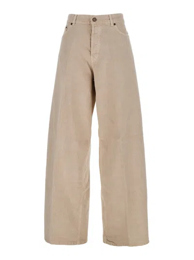 HAIKURE BEIGE FIVE POCKET JEANS WITH LOGO PATCH ON THE BACK IN COTTON WOMAN