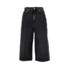 Haikure Wide Leg Denim Bermuda With Belt Loops In Black