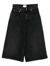 Haikure Wide Leg Denim Bermuda With Belt Loops In Black