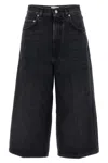 Haikure Wide Leg Denim Bermuda With Belt Loops In Black