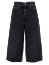 Haikure Wide Leg Denim Bermuda With Belt Loops In Black