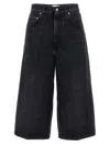 Haikure Wide Leg Denim Bermuda With Belt Loops In Black