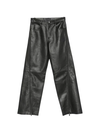 Haikure Leather Straight-leg Trousers In Black