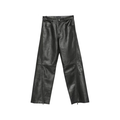 Haikure Belt-loops Leather Trousers In Black