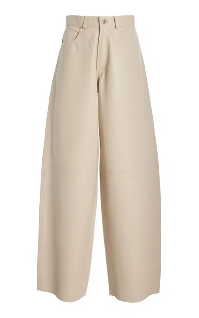 Haikure Bethany Drop-rise Leather Wide-leg Jeans In Ivory