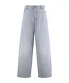 Haikure Wide-leg Distressed Jeans With Frayed Hem In Blue