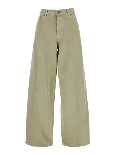 Haikure Bethany Green Jeans With Logo Patch On The Back In Cotton Twill Woman In Beige
