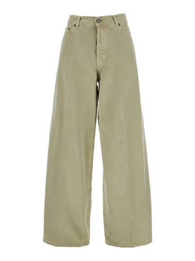 HAIKURE 'BETHANY' GREEN JEANS WITH LOGO PATCH ON THE BACK IN COTTON TWILL WOMAN