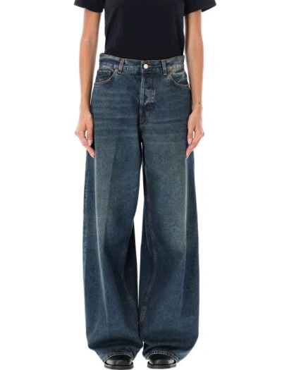 Haikure Bethany Trousers Belt Loops Wide Leg In Blue