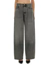 Haikure 'korea' Grey Jeans With Faded Effect And Logo Patch On The Back In Gray
