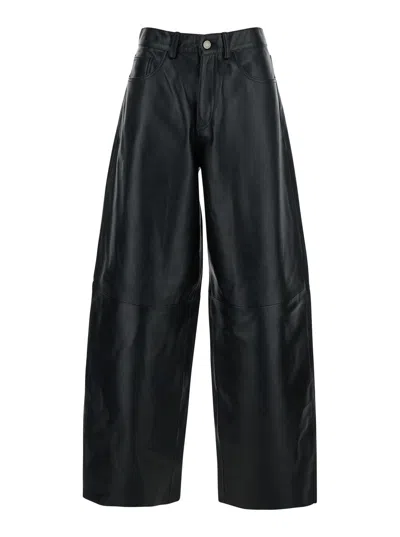HAIKURE BETHANY BLACK FIVE-POCKET TROUSERS WITH BELT LOOPS IN LEATHER WOMAN