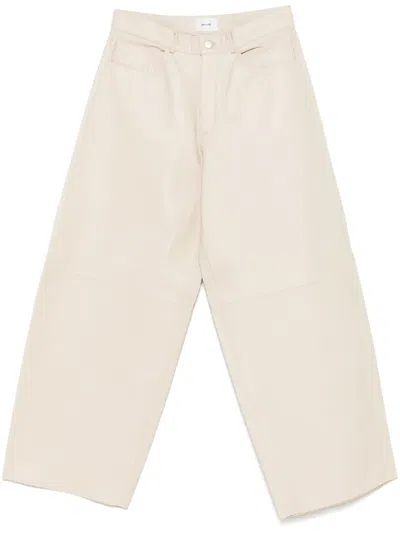 Haikure Wide-leg High-waist Pants With Leather-like Texture In Neutral