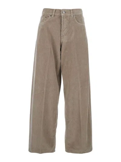HAIKURE 'BETHANY' BROWN RIBBED KNIT PANTS WITH WIDE LEG IN COTTON WOMAN