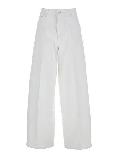 Haikure Bethany White Jeans With Logo Patch On The Back In Cotton And Linen Blend Woman