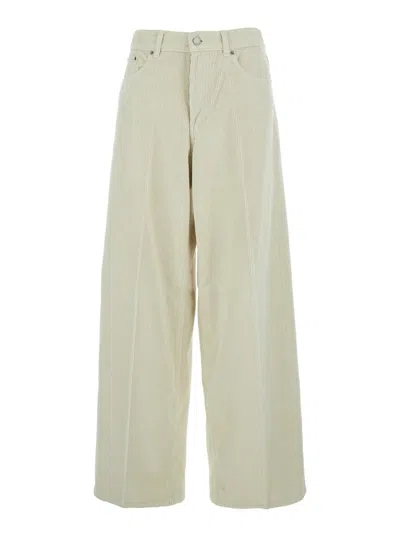 HAIKURE 'BETHANY' WHITE PANTS WITH LOGO PATCH ON THE REAR AND WIDE LEG IN CORDUROY WOMAN