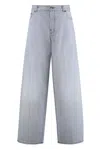 Haikure Wide-leg Distressed Jeans With Frayed Hem In Blue