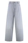 Haikure Wide-leg Distressed Jeans With Frayed Hem In Blue