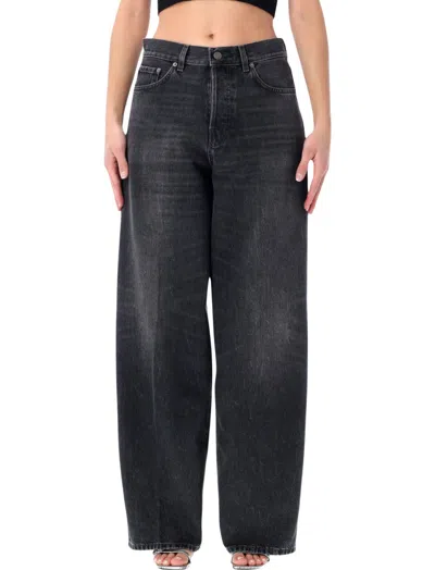 Haikure 'korea' Grey Jeans With Faded Effect And Logo Patch On The Back In Cotton Woman In Black
