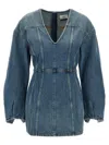 Haikure V-neckline Long Sleeves Panel Detailing Dress In Blue