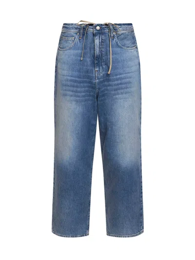 Haikure Blue Cotton Denim Ray Wide-leg Jeans