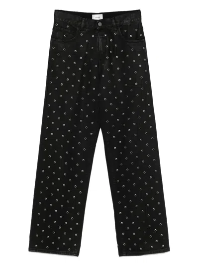 Haikure Cotton-blend Eyelet Wide-leg Bonnie Jeans In Black
