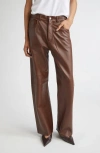 Haikure Five-pocket Leather Pants In Brown
