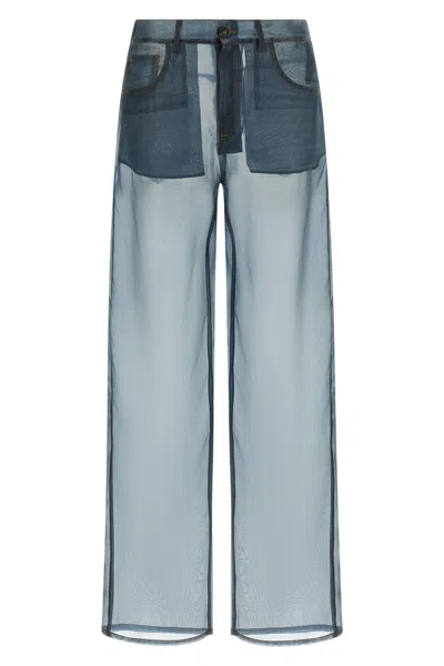 Haikure Bonnie Trousers Sheer Fabric Belt Loops Pockets In Blue