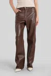 Haikure Five-pocket Leather Pants In Brown