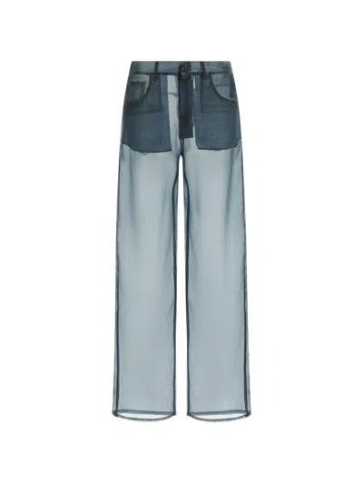 Haikure Bonnie Trousers Sheer Fabric Belt Loops Pockets In Blue