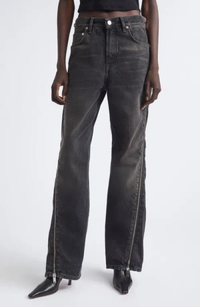 Haikure Bonnie Zip Distressed Straight Leg Jeans In Gray