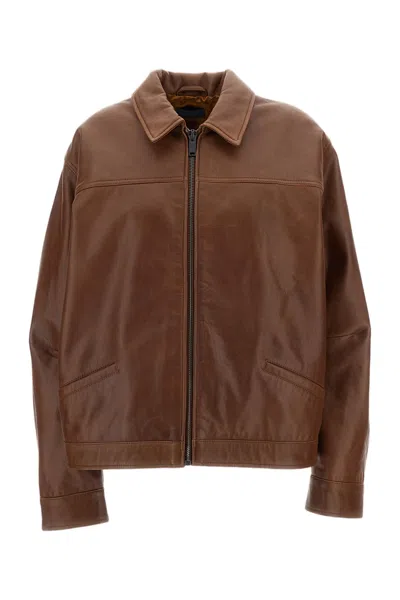 Haikure Brown Silky Boxy Cropped Leather Jacket