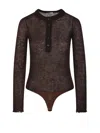 Haikure Button-front Long-sleeve Bodysuit In Brown