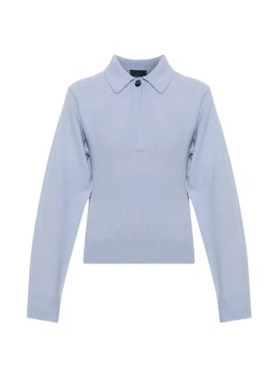 Haikure Collared Long-sleeved Knit Sweater In Blue