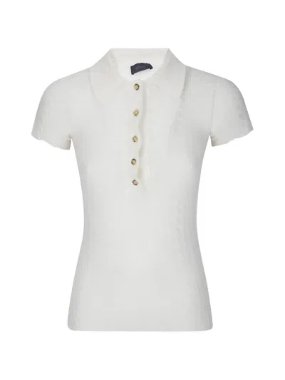 Haikure Cable-knit Short-sleeve Polo Top In White
